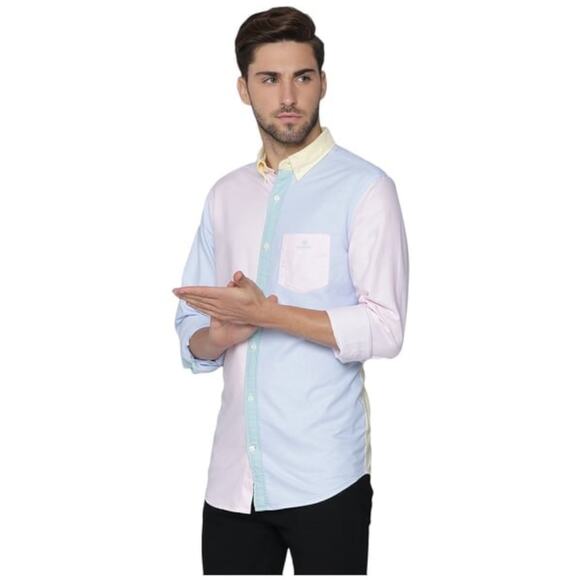 GANT Mixed Panel Oxford Button Down Shirt Pastel Colors Evening Party Night Out - Picture 12 of 13
